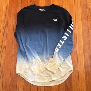 Hollister Men's Black and White Ombre Cotton Long Sleeve Tee